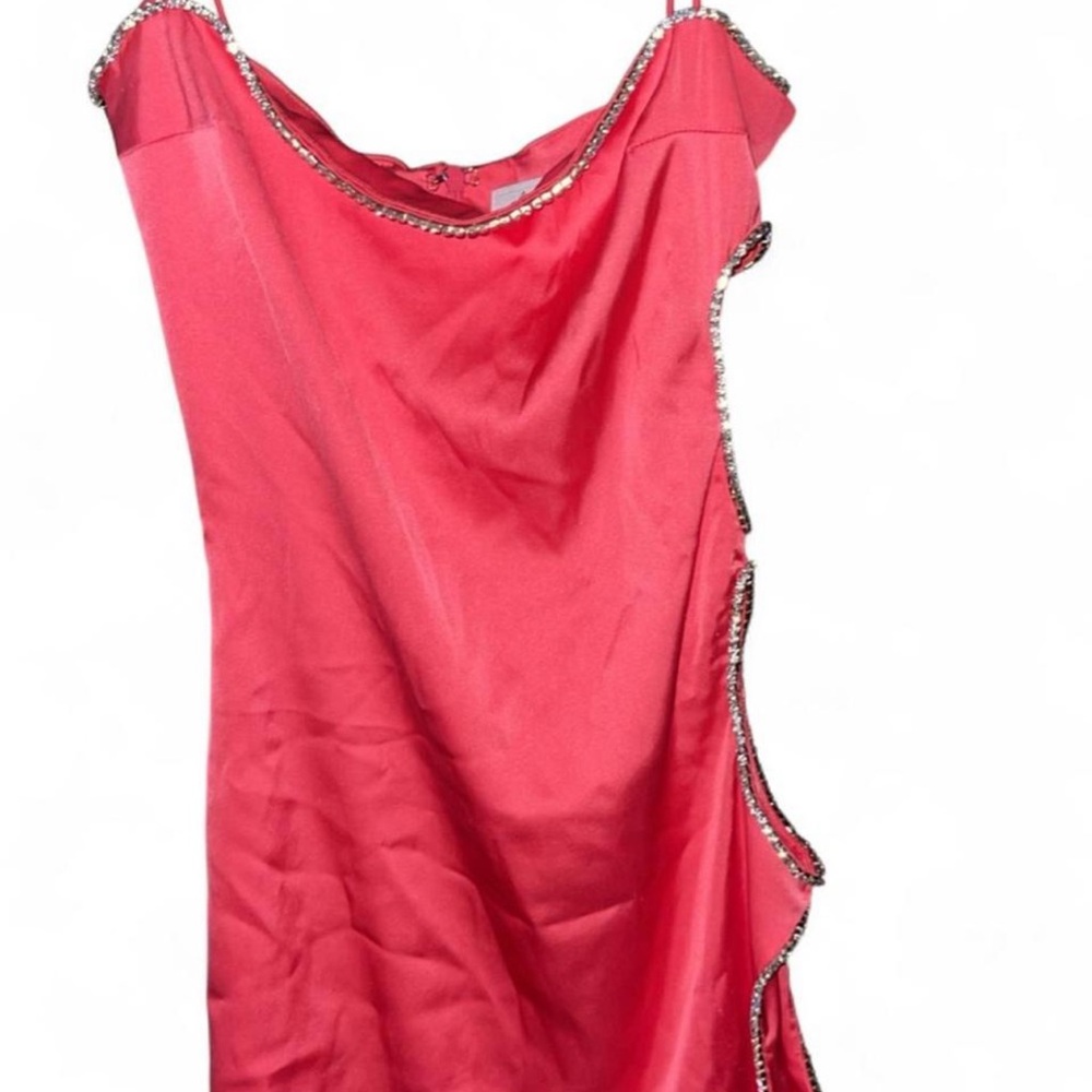 Oh Polly pink coral Mini Dress with Silver Trim